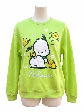 Sanrio Pochacco Geaphic Crewneck Women's Sweatshirt NWT Lime Green New